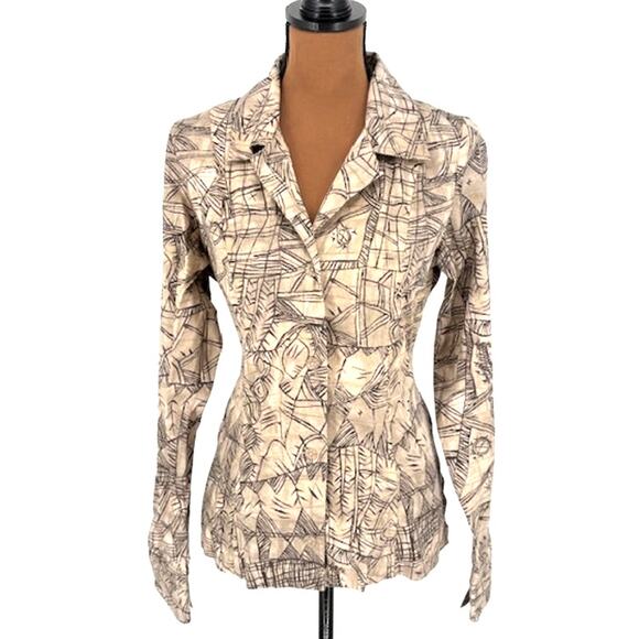 Peruvian Connection Tops - Peruvian Connection Beige & Brown Lightweight Fitted Blouse – Size 12